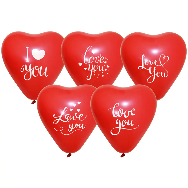 1+1 I Love You Printed 12" Red Heart Shaped Balloon 100 PCS
